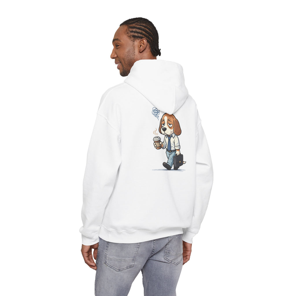 Still Showing Up Hoodie — Cute Beagle Coffee Commuter Graphic Sweatshirt