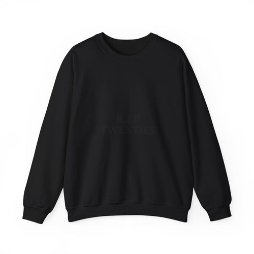 Black sweatshirt with ''R.I.P TWENTIES'  text on a white background