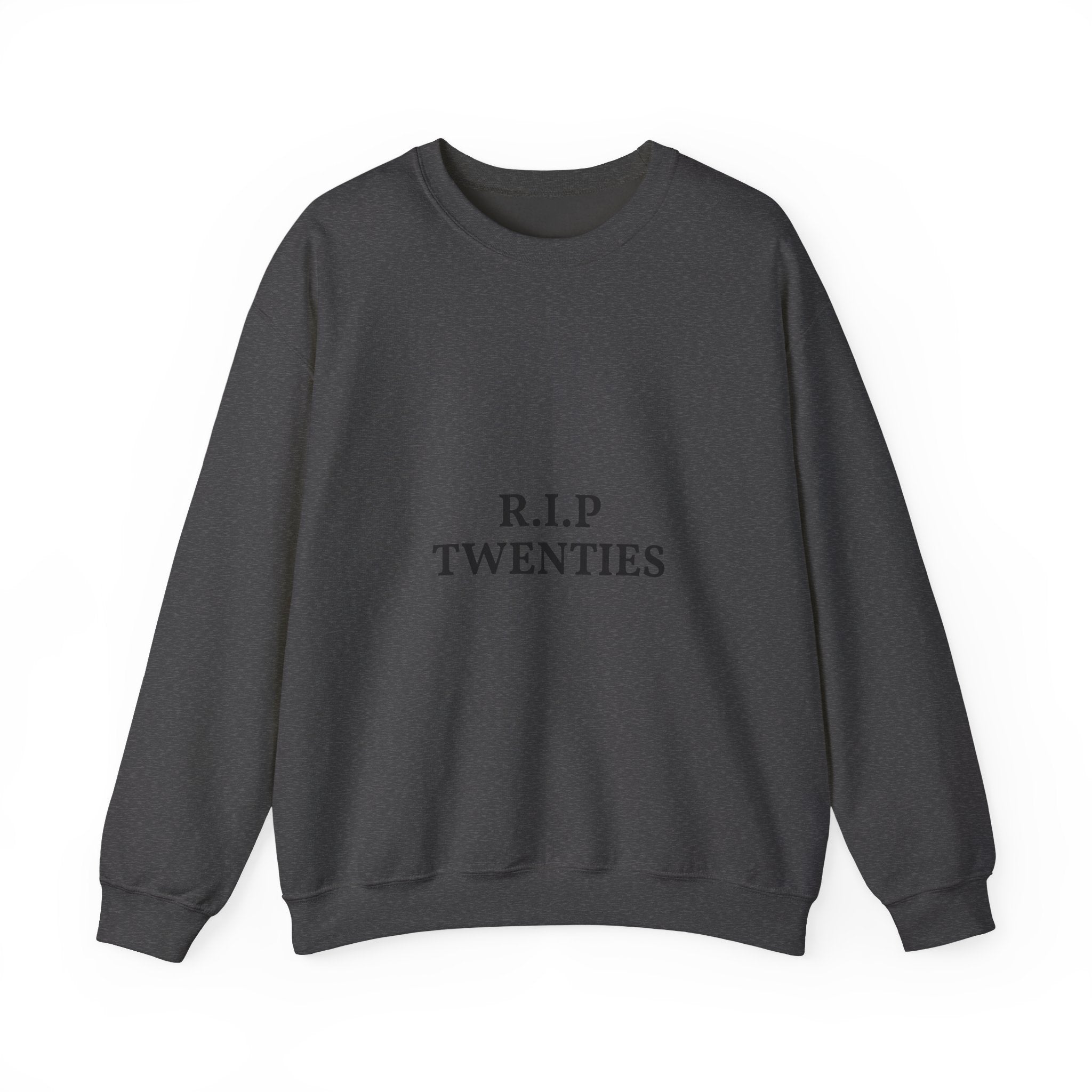 Dark gray sweatshirt with a small logo on a white background