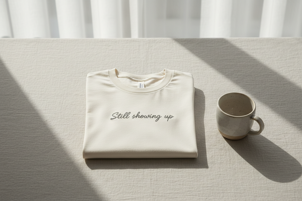 Lifestyle hero banner with ivory t-shirt